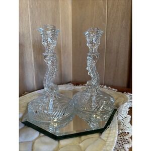 Vintage Indiana Glass Candle Holders Swirl And Fan Design